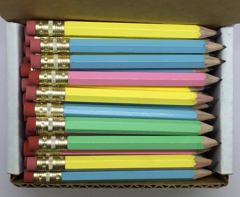 Express Pencils Half Pencils with Eraser - Golf, Pew, Short, Mini - Hexagon, Sharpened, Non Toxic, #2 Pencil, Color - Assorted Pastels, (Box of 48) Golf Pocket Pencils - Image 1
